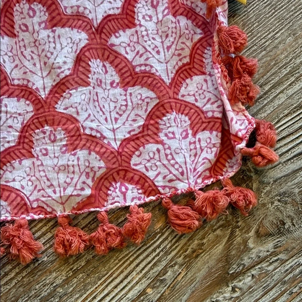 Roberta Roller Rabbit Pink Red and White Patterned 76” long Scarf with Tassels